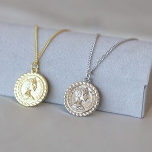 Coin Pendant Long Chain Necklace - Gold - double sided​